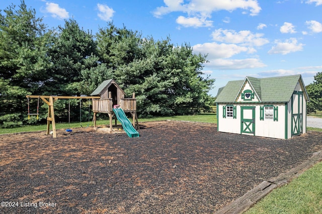 view of playground with an outdoor structure