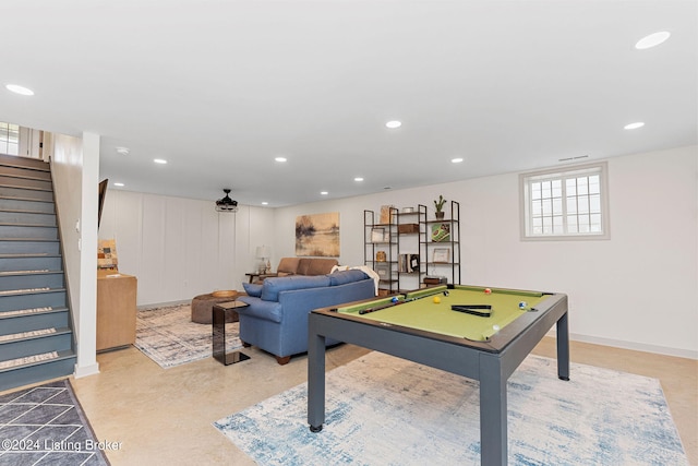 recreation room featuring pool table