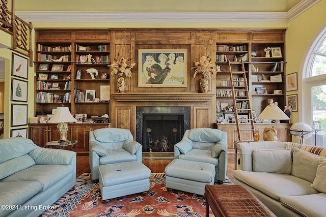 living area with a fireplace