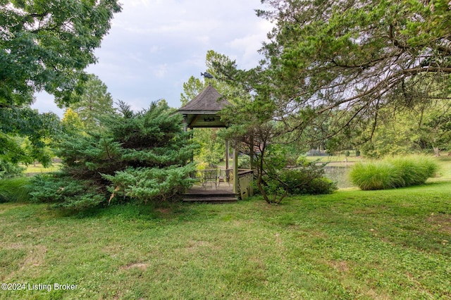 view of yard featuring a wooden deck