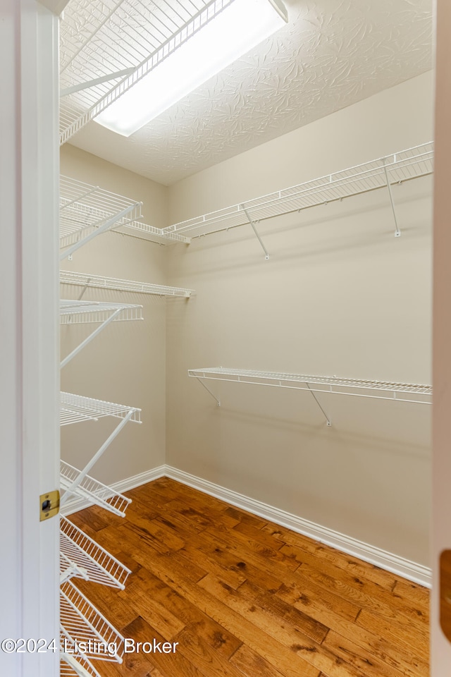 walk in closet with hardwood / wood-style floors