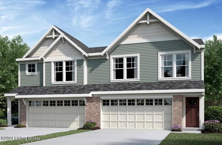 craftsman house featuring a garage, brick siding, driveway, and roof with shingles