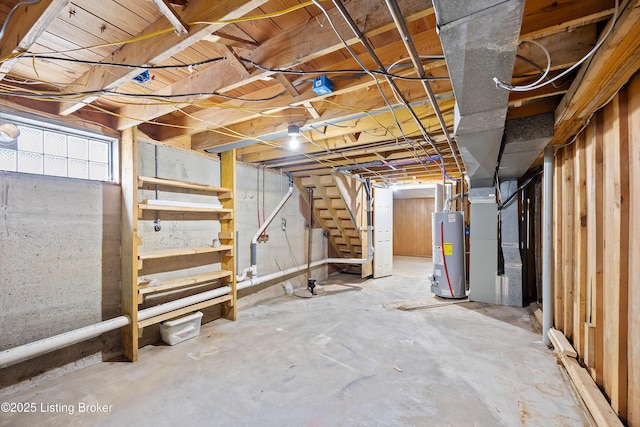 basement featuring water heater