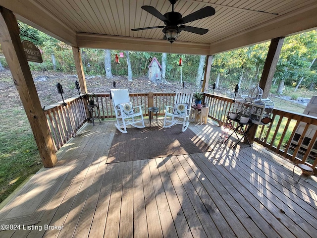 deck featuring ceiling fan and grilling area