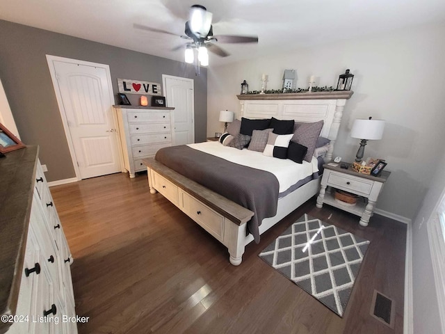 4 N Ridge View Dr, Carrollton, KY 41008 - bedroom with dark wood-type flooring, visible vents, baseboards, and a ceiling fan