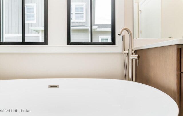 bathroom featuring vanity and a washtub