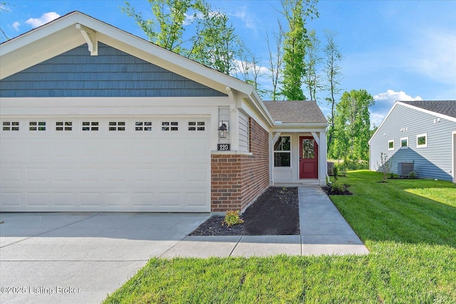 220 Harvest Moon Ct Unit 215B, Shepherdsville, KY 40165 - ranch-style home with brick siding, a front yard, concrete driveway, an attached garage, and central AC