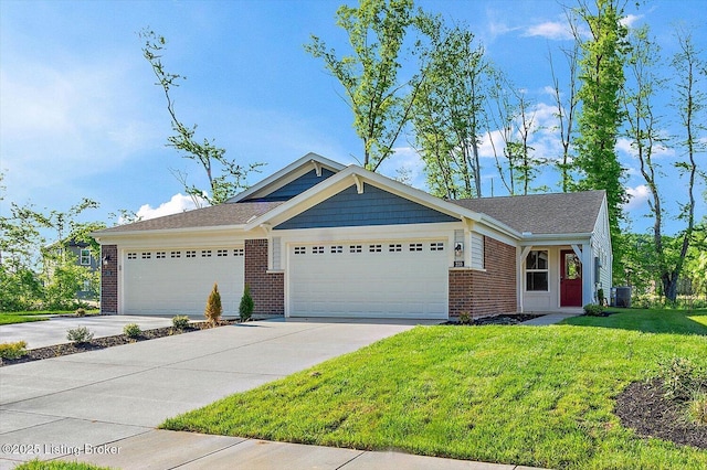 220 Harvest Moon Ct Unit 215B, Shepherdsville, KY 40165 - view of front of home featuring an attached garage, concrete driveway, a front lawn, brick siding, and cooling unit