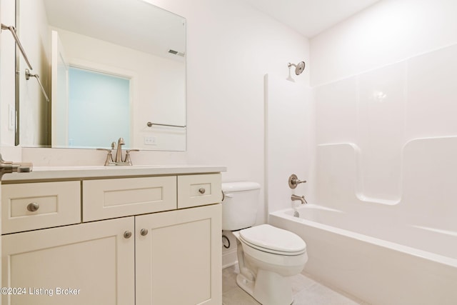 full bathroom featuring vanity, toilet, shower / bathtub combination, and tile patterned flooring