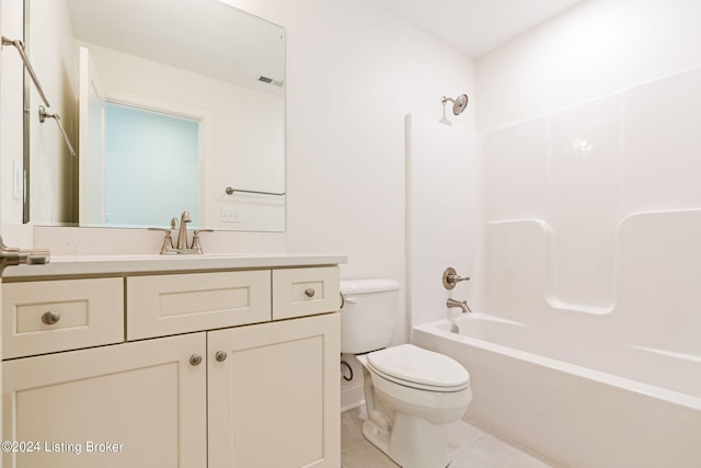 6712 Hypoint Ridge Rd, Crestwood, KY 40014 - full bathroom featuring visible vents, toilet, tile patterned floors, vanity, and shower / bathtub combination
