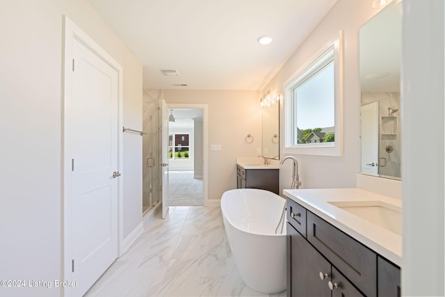 6714 Hypoint Ridge Rd, Crestwood, KY 40014 - bathroom featuring marble finish floor, a wealth of natural light, a sink, and a shower stall