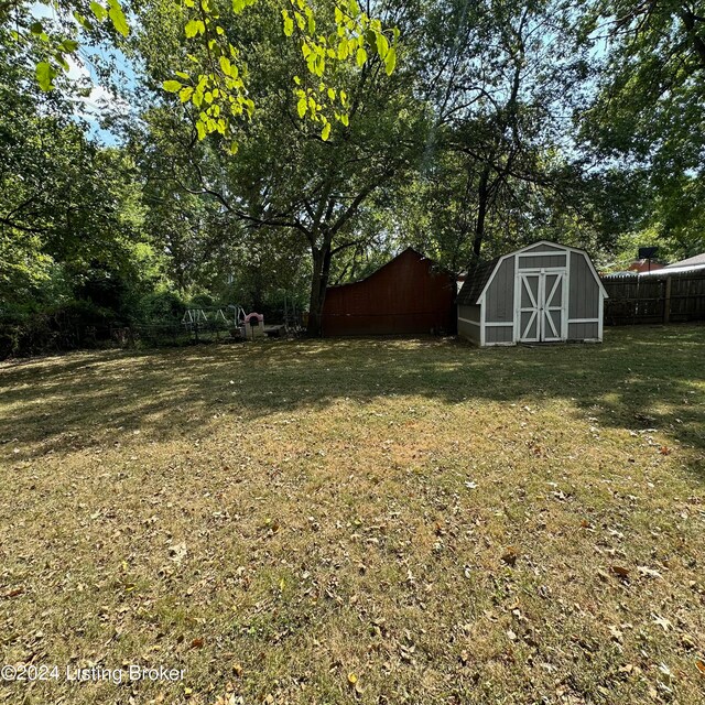 view of yard featuring a storage unit