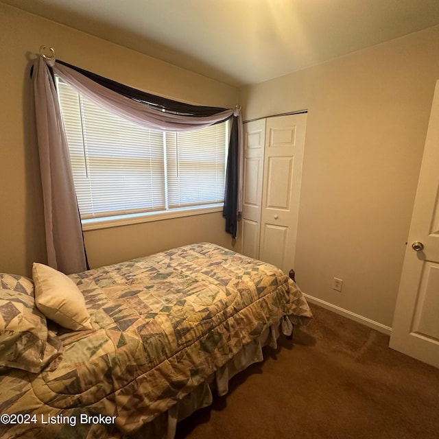 carpeted bedroom with a closet