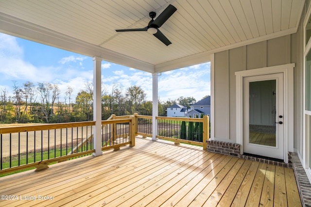 wooden terrace with ceiling fan