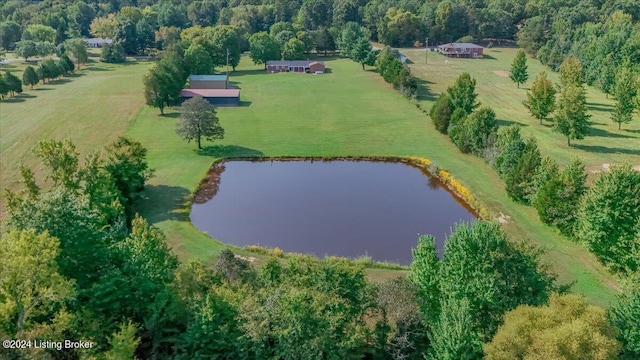 aerial view featuring a water view and a rural view