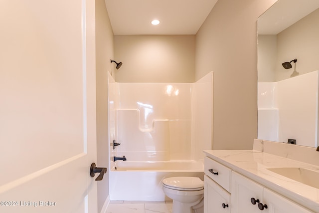 full bathroom with vanity, toilet, and shower / bathing tub combination