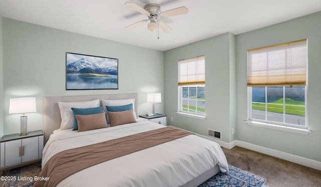 bedroom featuring carpet and ceiling fan