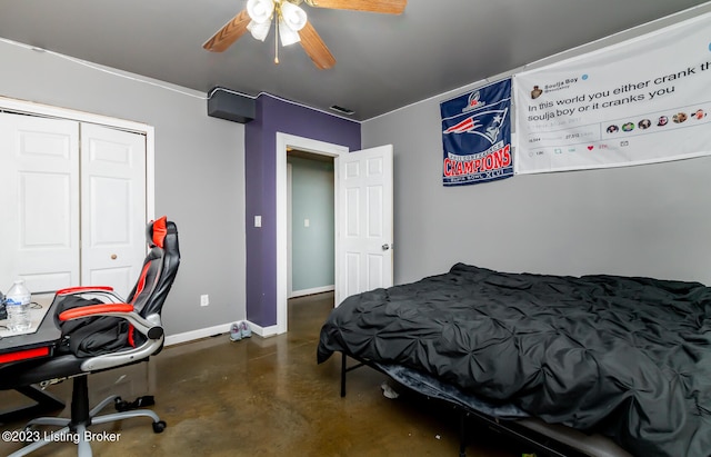 bedroom with a closet and ceiling fan