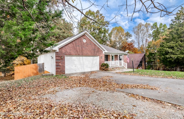 garage featuring covered porch