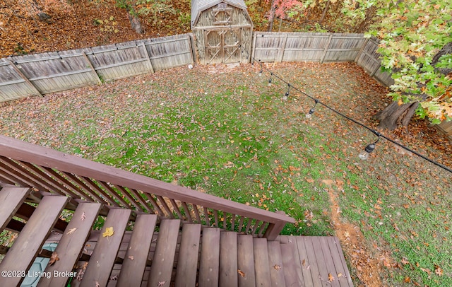 view of yard with a storage shed