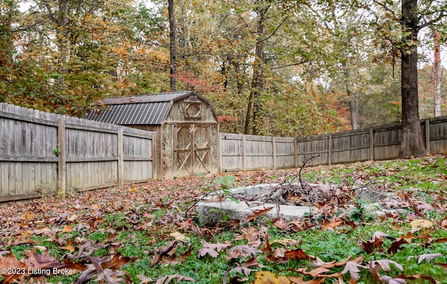 view of yard with a storage unit