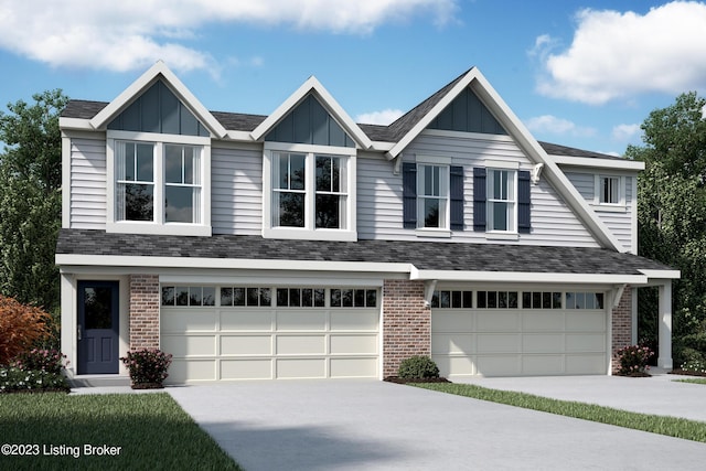 view of front of property with brick siding and board and batten siding