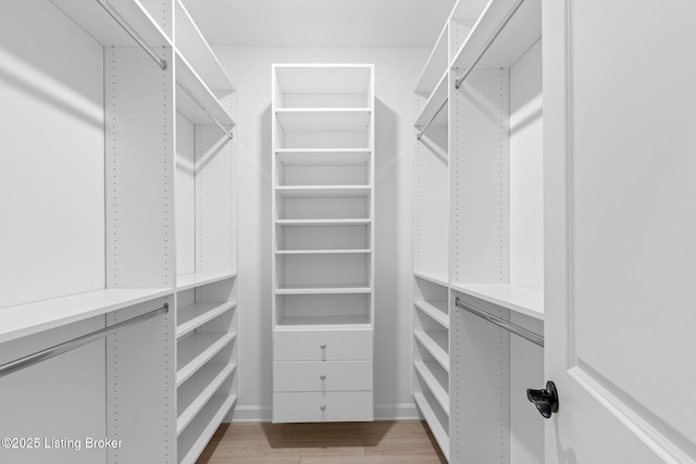 walk in closet with light wood-type flooring