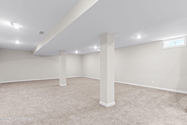 basement with light carpet