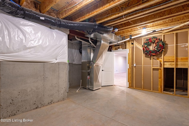 basement with heating unit