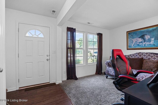 interior space with dark hardwood / wood-style floors