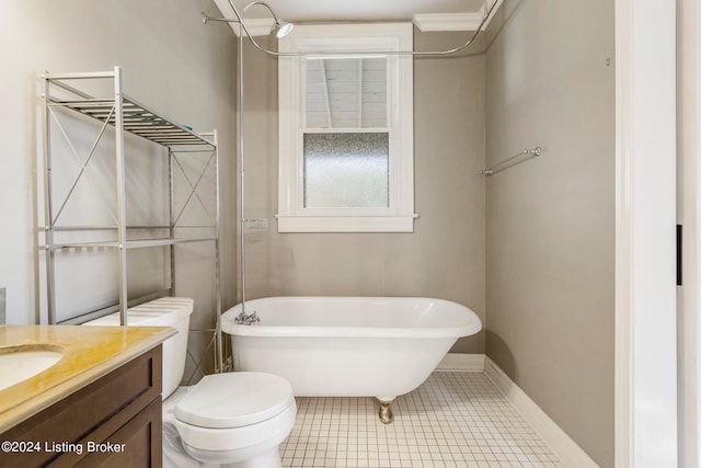 full bathroom featuring tile patterned floors, vanity, toilet, and independent shower and bath