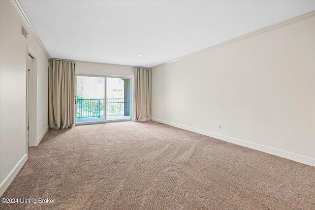 spare room with carpet and crown molding