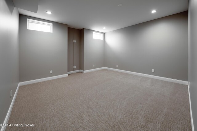 basement with light carpet