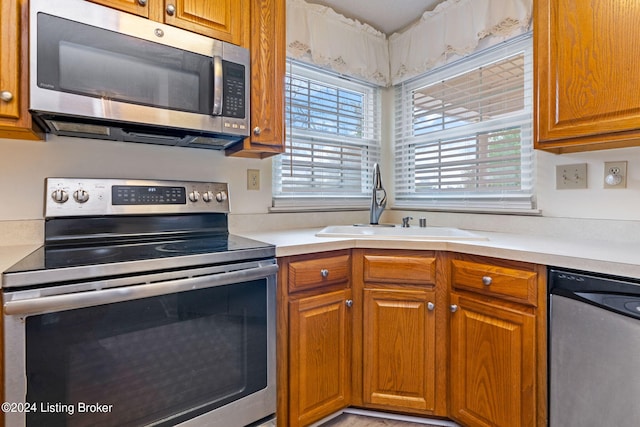 kitchen featuring appliances with stainless steel finishes, plenty of natural light, and sink