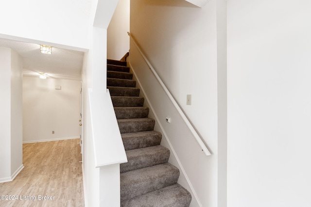 stairway with wood-type flooring