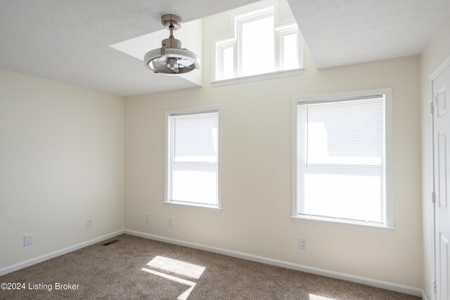 unfurnished room with ceiling fan, carpet, and a wealth of natural light