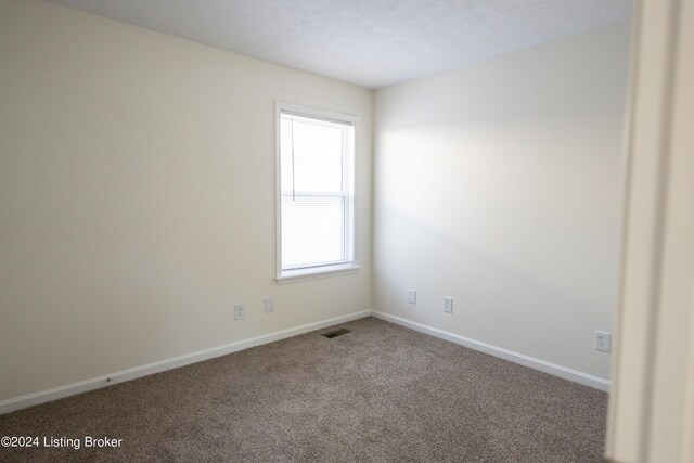 spare room featuring a textured ceiling and carpet flooring