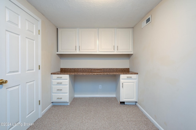 unfurnished office with a textured ceiling and light carpet