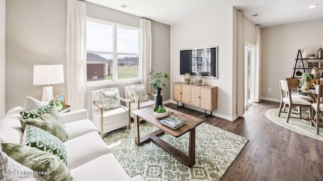 living room featuring dark hardwood / wood-style flooring