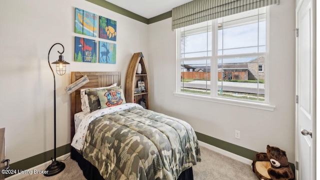 carpeted bedroom with multiple windows