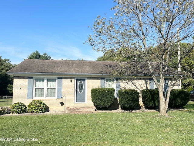 single story home featuring a front lawn