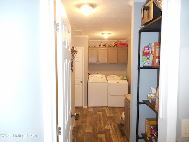 2608 Hickory Ridge Rd, Mount Eden, KY 40046 - laundry area with washing machine and clothes dryer, cabinet space, and dark wood-type flooring