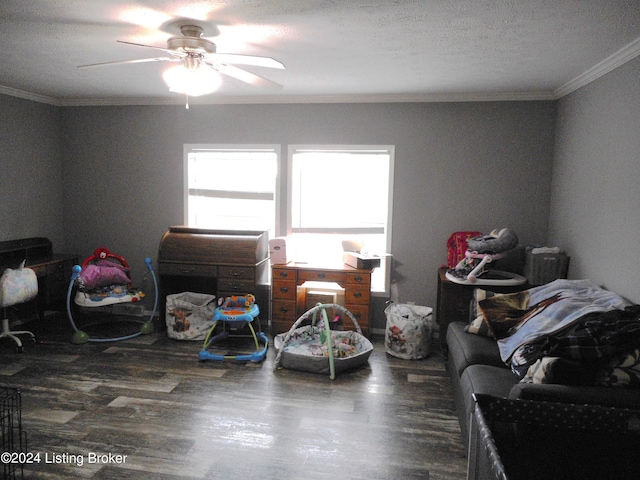 2608 Hickory Ridge Rd, Mount Eden, KY 40046 - interior space with wood finished floors, ceiling fan, ornamental molding, and a textured ceiling