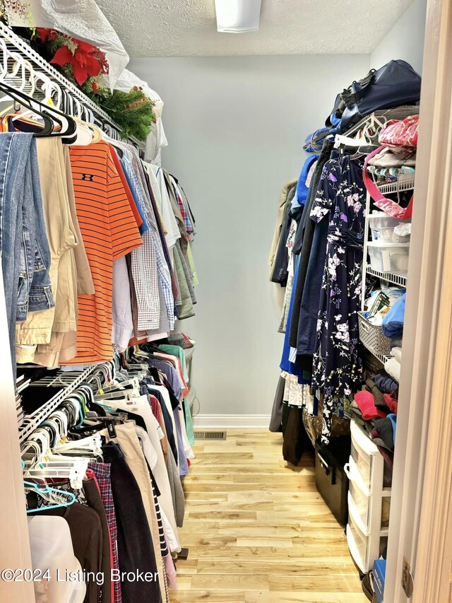 walk in closet with wood-type flooring