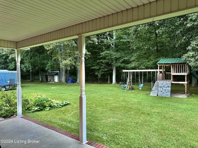 view of yard with a playground