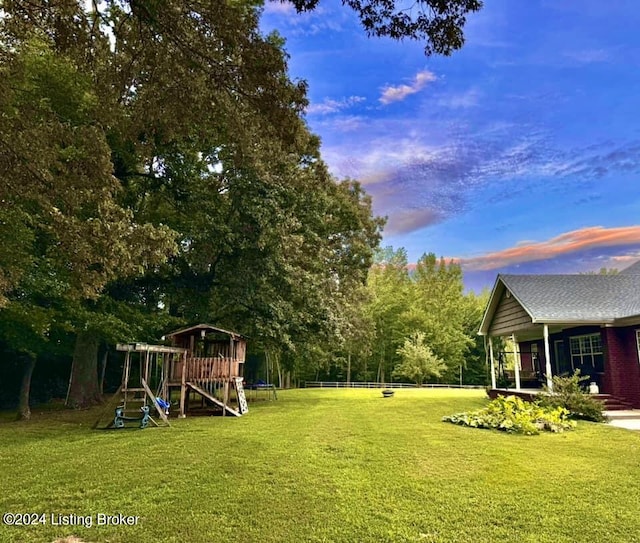 yard at dusk with a playground