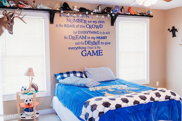 bedroom featuring ceiling fan