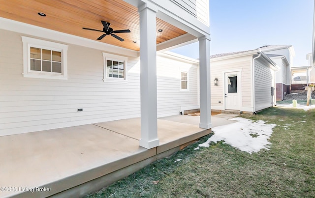 view of patio / terrace featuring ceiling fan