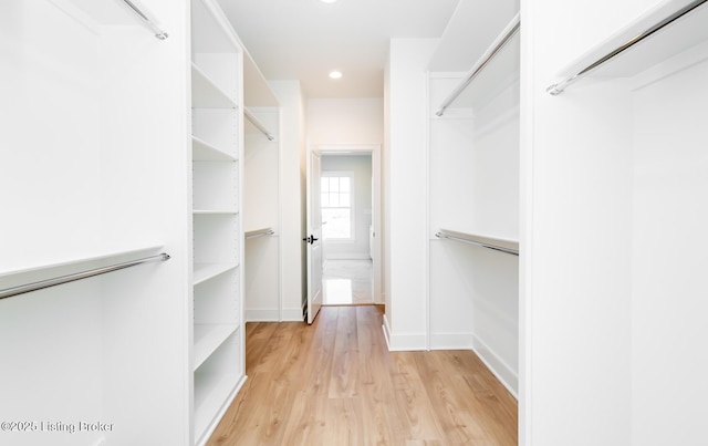 spacious closet featuring light wood-type flooring