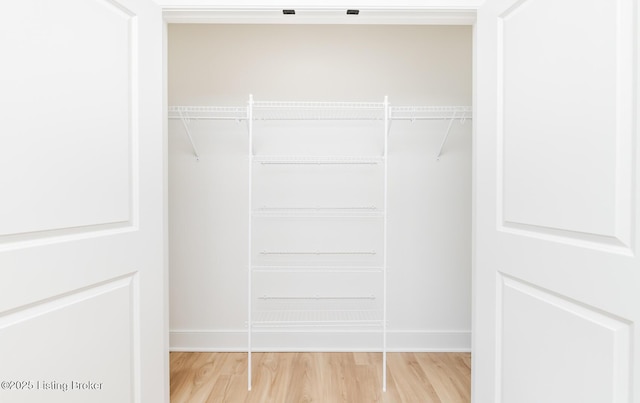 walk in closet with wood-type flooring